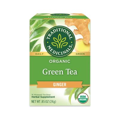 Traditional Medicinals Organic Green Tea Ginger Herbal Tea, Promotes Healthy Digestion, (Pack of 6) Total 96 Tea Bags