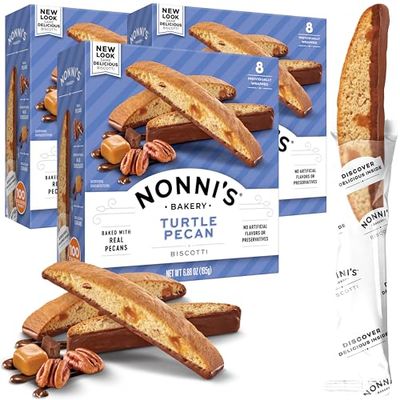 Nonni&#39;s Turtle Pecan Biscotti Italian Cookies - 3 Boxes Caramel Pecan Cookies Dipped in Milk Chocolate - Butter Pecan Biscotti Individually Wrapped Cookies - All Natural Ingredients - Kosher - 6.88 oz