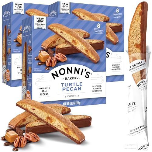 Nonni's Turtle Pecan Biscotti Italian Cookies - 3 Boxes Caramel Pecan Cookies Dipped in Milk Chocolate - Butter Pecan Biscotti Individually Wrapped Cookies - All Natural Ingredients - Kosher - 6.88 oz