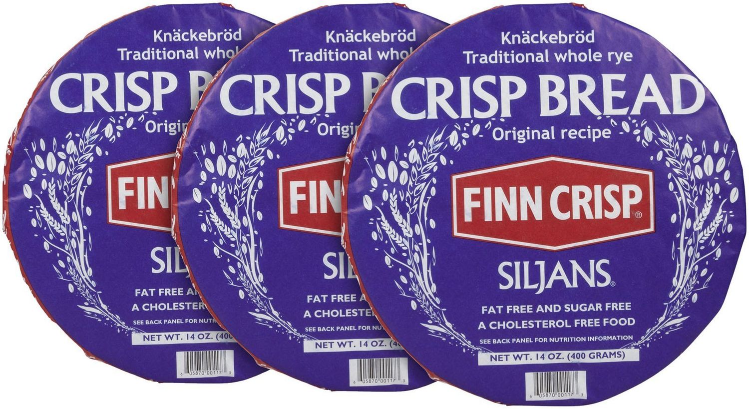 Finn Crisp Siljans Round Rye Crispbread 3 x 14oz | Knckebrd From Finland | Multipack of Authentic Finnish Sourdough Crispbreads | Rye Hardtack | Large Finnish Rye Bread Rounds [42oz, 12 wheels]