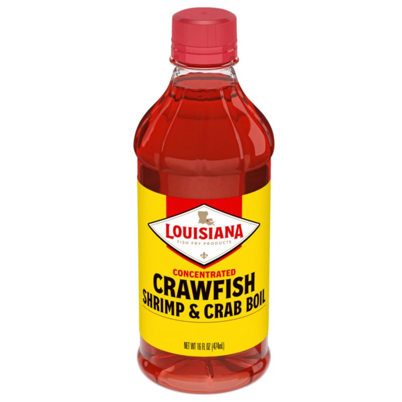 Louisiana Fish Fry Products Crawfish, Shrimp &amp; Crab Concentrated Liquid Boil Seasoning - Spicy &amp; Delicious Seafood Complete Seasoning - Low Salt Cajun Seasoning 16 oz (Pack of 1 Bottle)
