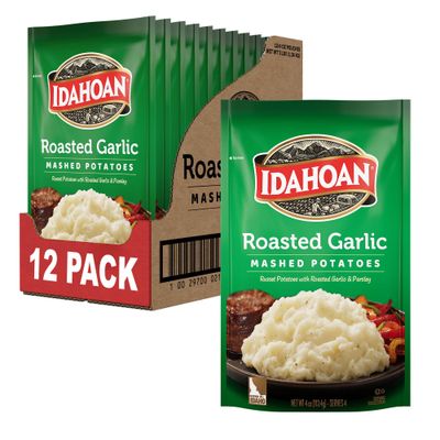 Idahoan Mashed Potatoes, Roasted Garlic, 4-Ounce Package (Pack of 12)