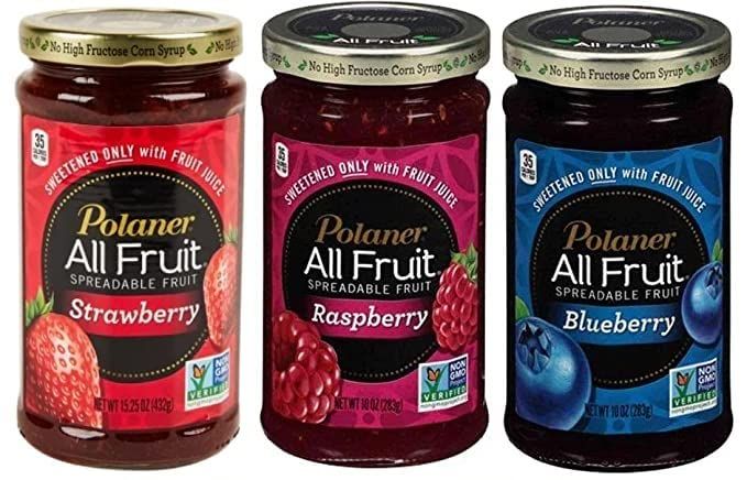 Polaner All Fruit Spreadable Fruit, Strawberry, Raspberry, and Blueberry, 10 Ounce (Pack of 3) - with Make Your Day Spreader or Two Sporks