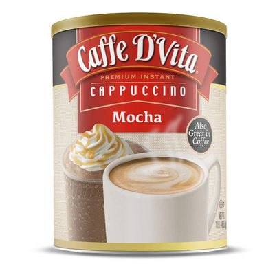 Caffe DVita Mocha Cappuccino Mix - Mocha Powder Mix, Instant Cappuccino Mix, Gluten Free, No Cholesterol, No Hydrogenated Oils, No Trans Fat, 99% Caffeine Free, Mocha Mix - 16 Oz Can, 6-Pack
