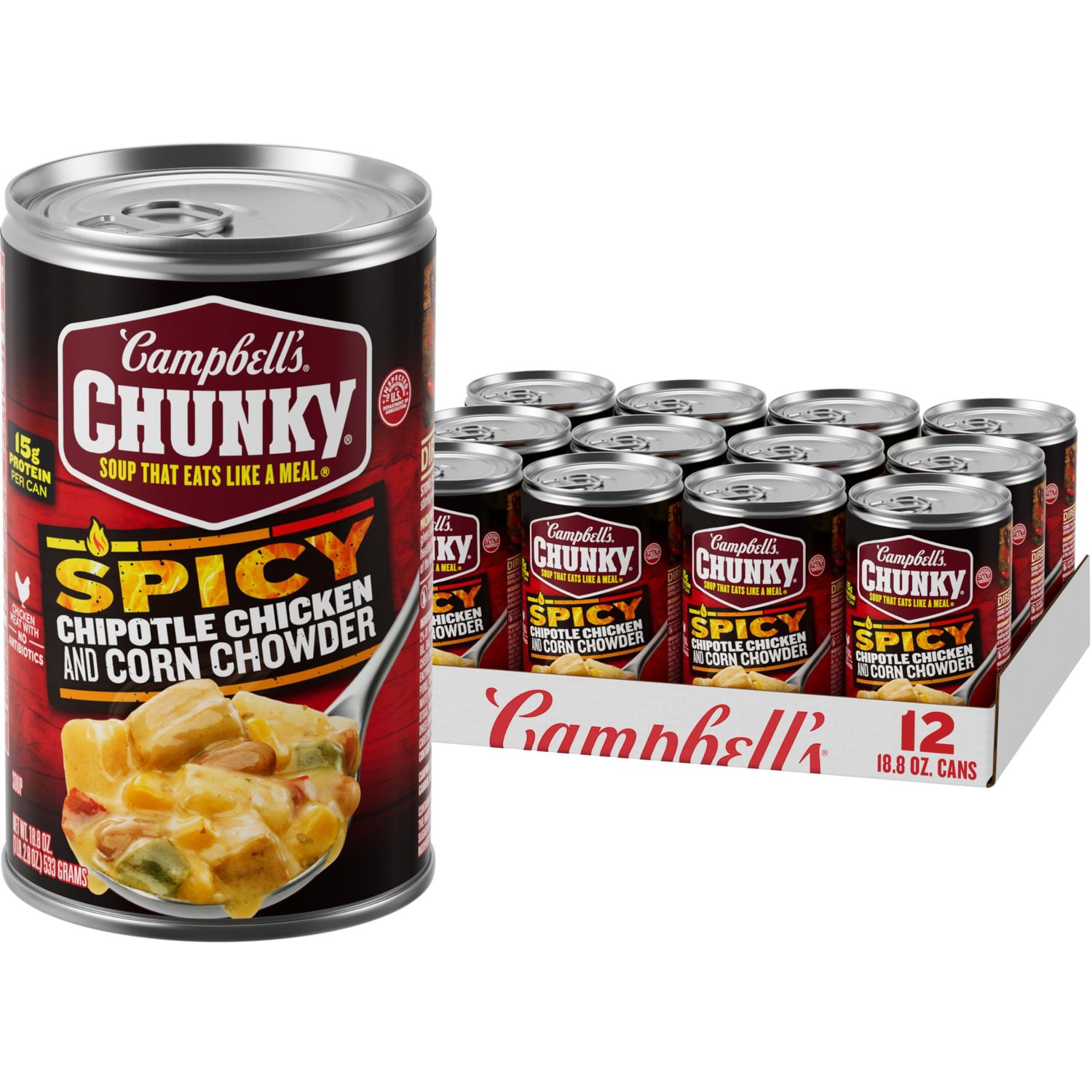 Campbells Chunky Soup, Chipotle Chicken Corn Chowder Soup, 18.8 oz Can (Pack of 12)
