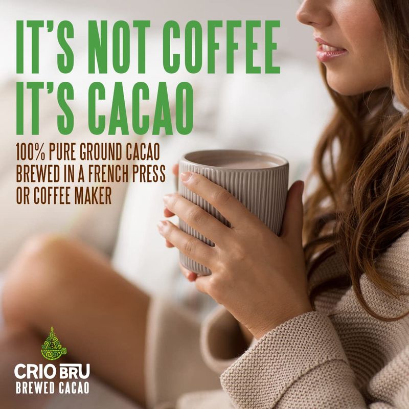 Crio Bru Brewed Cacao Maya Light Roast - Coffee Alternative Natural Healthy Drink | 100% Pure Ground Cacao Beans Brew And Enjoy Hot or Iced (24 oz)
