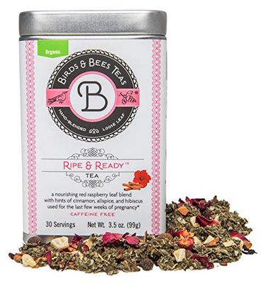 Birds &amp; Bees Teas - Red Raspberry Leaf Tea, Ripe &amp; Ready Organic Third Trimester Tea to Prepare Your Body for Labor and Birth - 30 Servings, 3.5 oz