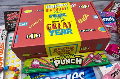 RETRO CANDY YUM ~ 1981 43rd Birthday Decade 80s Candy Gift Basket Box Assortment From Childhood - Milestone Birthday Gifts for 43 Years Old Man or Woman Jr