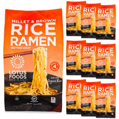 Lotus Foods Organic Millet &amp; Brown Rice Ramen with Miso Soup - Gluten Free Ramen Noodles, Vegan Ramen Noodles with Millet Flour &amp; Brown Rice Flour, Whole Grain GF Ramen - 2.8 Oz Bags (Pack of 10)