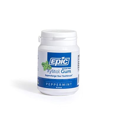 Epic Xylitol Chewing Gum - Sugar Free &amp; Aspartame Free Chewing Gum Sweetened w/Xylitol for Dry Mouth &amp; Gum Health (Peppermint, 50-Piece Bottle, 1 Bottle)