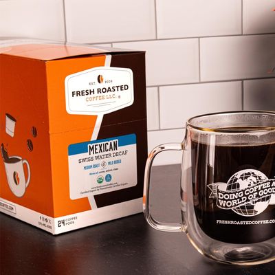 Fresh Roasted Coffee, Organic Mexican Swiss Water Decaf, Kosher | 24 Pods for K Cup Brewers