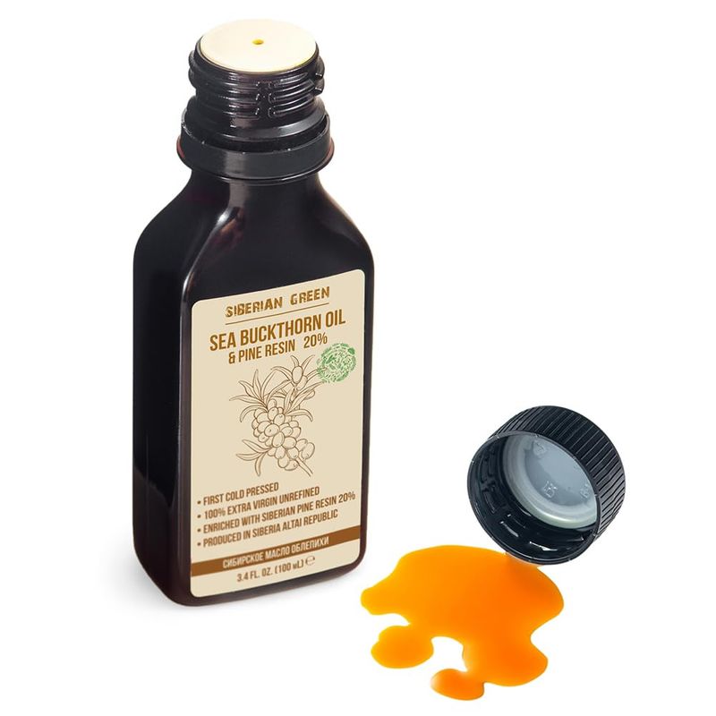 Siberian Sea Buckthorn Oil with Pine Cedar Resin Pure Natural 100% Extra Virgin Cold Pressed 100 ml / 3.4 fl oz