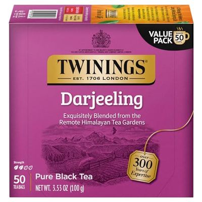 Twinings Darjeeling Tea - A Delicate, Dry Black Tea, Sophisticated Coffee Alternative with Less Caffeine, Individually Wrapped Tea Bags, 50 Count