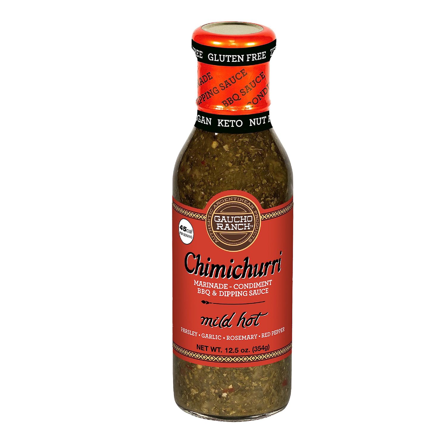 Gaucho Ranch Chimichurri Sauce Mild Hot | Chimichurri Seasoning Mix of Parsley, Garlic, Rosemary and Red Pepper | Adobo Sauce Gluten Free, Keto, Vegan | Ideal for Meat - 12.5oz