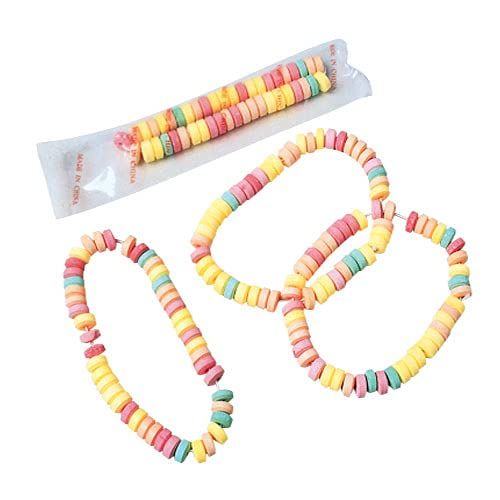 Smarties Candy Necklace Individually Wrapped Gluten Free &amp; Vegan Fruit Flavored Bulk Candy on Stretch String Perfect Party Favors Birthdays &amp; Celebrations | Wafer Candy Necklace Box - 24 Count