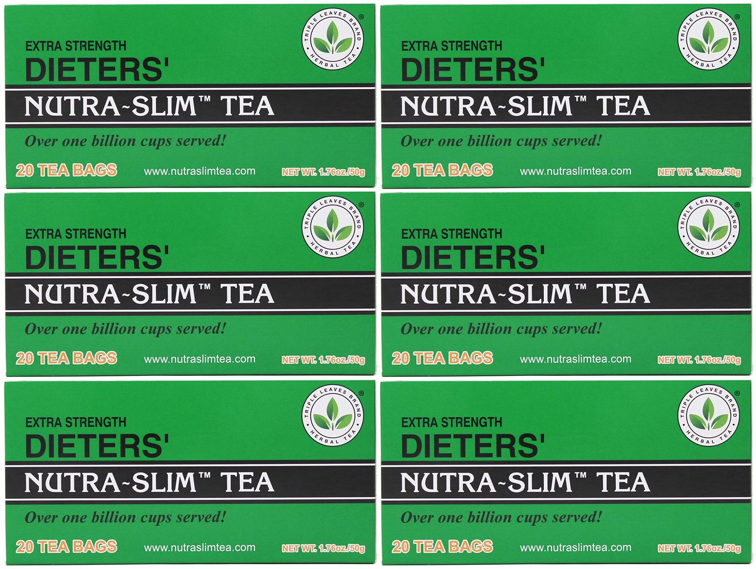 SIX BOXES of Triple Leaves Nutra-slim Tea 20 Tea Bags