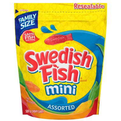 SWEDISH FISH Mini Assorted Soft &amp; Chewy Candy, Family Size, 1.9 lb