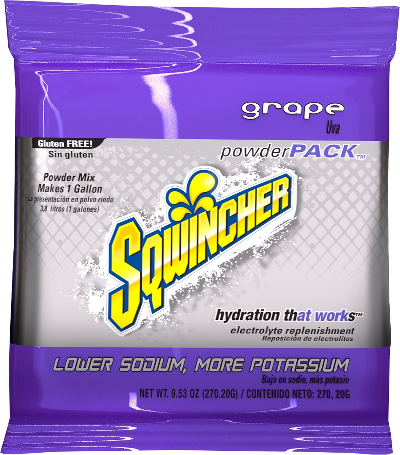 Sqwincher Powder Concentrate Electrolyte Replacement Beverage Mix, 1 gal, Grape 016006-GR (Case of 80)
