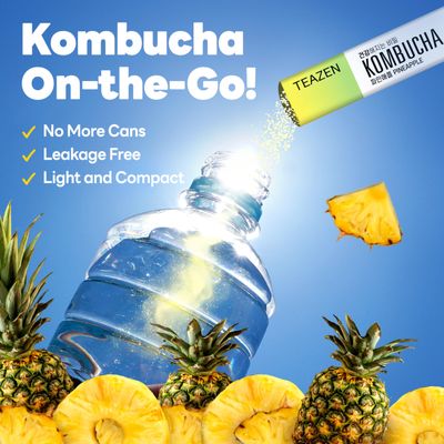 TEAZEN Pineapple Kombucha Tea, Hydration Drink Mix, Sugar Free, Live Probiotics &amp; Prebiotics, 10 Sticks, 1.76oz
