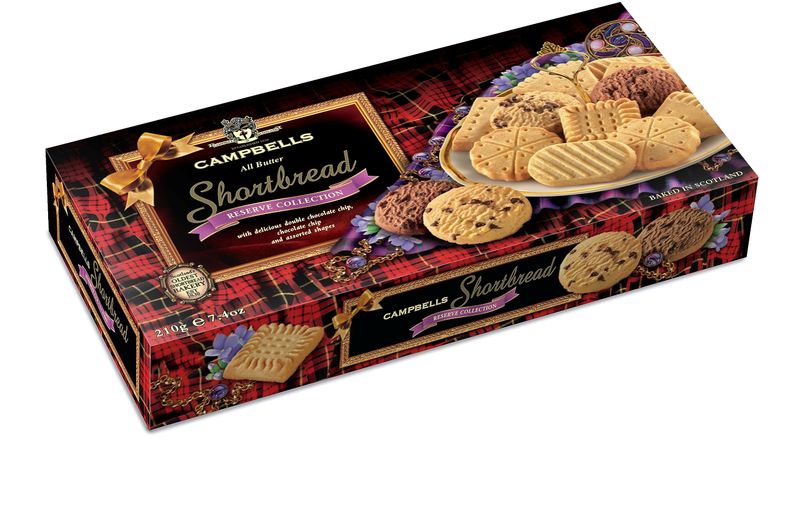 Campbells Shortbread Reserve Collection | with Delicious Double Chocolate Chips &amp; Assorted Shapes | Scottish Cookies Assortment | Scotland Pure Butter Biscuits | Variety Pack | 7.41 Oz (210g)