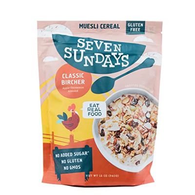 Seven Sundays Classic Bircher Apple Cinnamon Almond Muesli Cereal - 12 Oz Pouch - Certified Gluten Free Muesli - Non GMO, No Refined Sugar and Kosher
