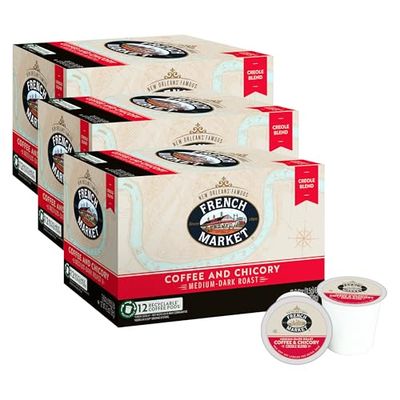 French Market Coffee &amp; Chicory Medium-Dark Roast Single Serve Coffee Pods, 12ct Box (Pack of 3)
