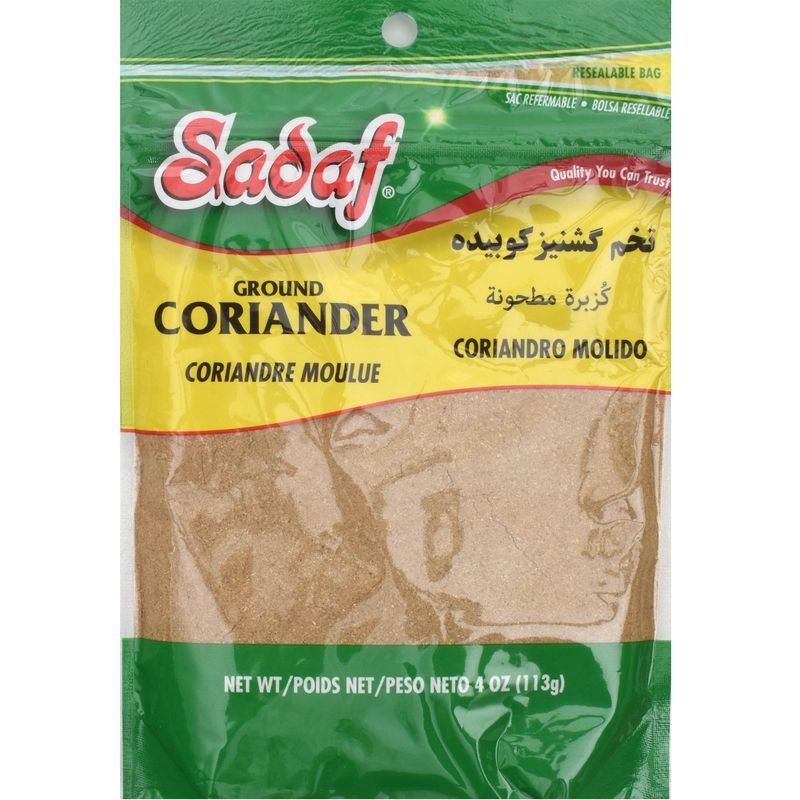 Sadaf Coriander Seeds Ground - Coriander Seeds Powder for Cooking and Food Flavoring - Mediterranean Cuisine - Semilla de Cilantro - Kosher - 4 Oz Resealable Bag