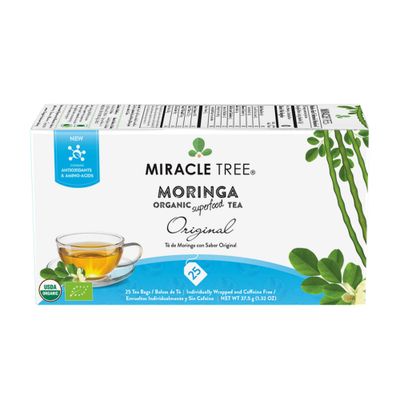Miracle Tree - Organic Moringa Superfood Tea, 25 Individually Sealed Tea Bags, Original (Keto, Detox, Energy &amp; Immunity Booster, Vegan, Gluten-Free, Organic, Non-GMO, Caffeine-Free)