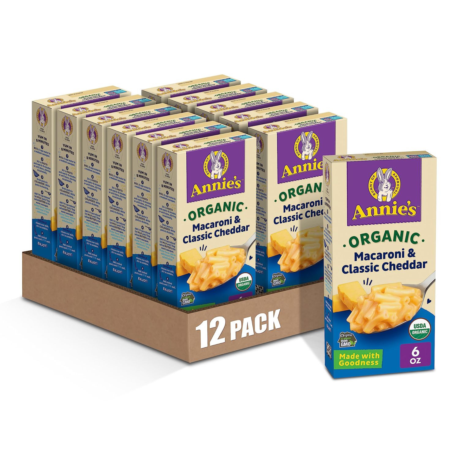 Annies Macaroni Classic Cheddar Organic Mac and Cheese Dinner with Organic Pasta, 6 OZ (Pack of 12)