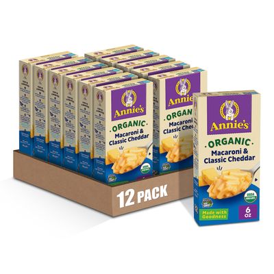 Annies Macaroni Classic Cheddar Organic Mac and Cheese Dinner with Organic Pasta, 6 OZ (Pack of 12)