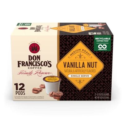 Don Francisco&#39;s Vanilla Nut Medium Roast Coffee Pods - 12 K Cups Compatible with Keurig Brewers - 100% Arabica Single Serve Coffee Pods - Smooth, Rich Flavor with Vanilla and Nutty Notes