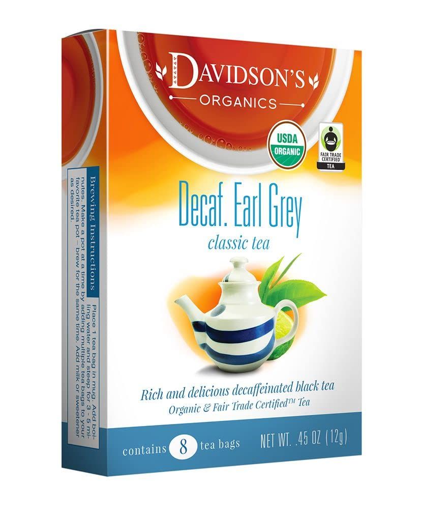 Davidson&#39;s Organics, Decaffeinated Earl Grey, 8-count Tea Bags, Pack of 12