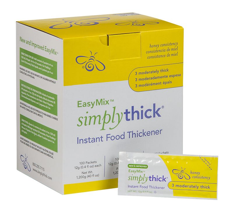 SimplyThick EasyMix | 100 Count of 12g Individual Packets | Gel Thickener for those with Dysphagia &amp; Swallowing Disorders | Creates An IDDSI Level 3 - Moderately Thick (Honey Consistency)