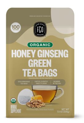 FGO Organic Honey Ginseng Green Tea, Eco-Conscious Tea Bags, 100 Count, Packaging May Vary (Pack of 1)