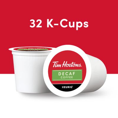 Tim Hortons Decaf, Medium Roast Coffee, Single-Serve K-Cup Pods Compatible with Keurig Brewers, 32ct K-Cups, Red