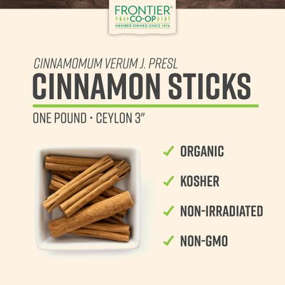 Frontier Co-op Organic Ceylon Cinnamon Sticks 3 1lb - Bulk Cinnamon Sticks for Crafts, Drinks, Holiday Recipes, Cinnamon Powder and More