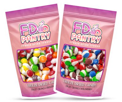 Freeze Dried Candy - Fruit Crunch Original + Wildberry 4 oz - 2 Pack - Assortment Variety Sampler Flavors Bag Pouch - Ideal Gift Snack Rainbow + Wild Berry