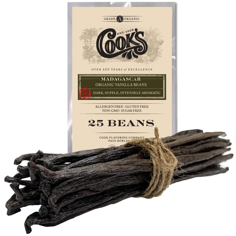 25 Organic Madagascar Whole Vanilla Beans, Grade A Vanilla Pods, Premium Vanilla Beans for Making Extract &amp; Baking - Cooks