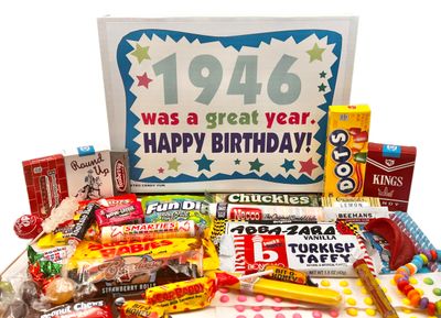 RETRO CANDY YUM ~ 1946 78th Birthday Gift Box of Nostalgic Retro Candy from Childhood for 78 Year Old Man or Woman Born 1946