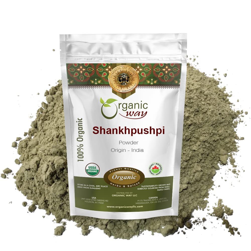 Organic Way Shankhpushpi (Convolvulus prostratus) Powder - Organic &amp; Kosher Certified | Raw, Vegan, Non GMO &amp; Gluten Free | USDA Certified | Origin - India (1LBS / 16Oz)