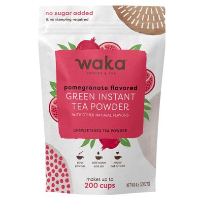 Waka Instant Green Tea Mix, Pomegranate Flavored - 100% Tea Leaves, No Additives, Unsweetened Tea Powder in Bulk Pouch - Easy Quick Hot and Iced Teas, Up to 200 Cups (4.5oz)