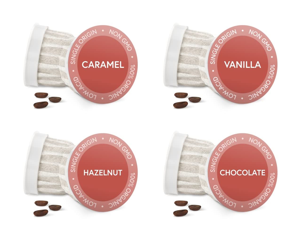 Fabula Organic Coffee Pods Flavored Sampler Pack- Low Acid - Single Origin - Mold Free - Non-GMO - Fair Trade - Only Compatible with Keurig K Cup 1.0 &amp; 2.0 Brewers - 24 Count