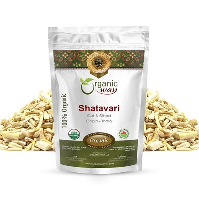 Organic Way Dried Shatavari Cut &amp; Sifted (Asparagus racemosus) - Organic &amp; Kosher Certified | Raw, Vegan, Non GMO &amp; Gluten Free | USDA Certified | Origin - India (1/4LBS / 4Oz)