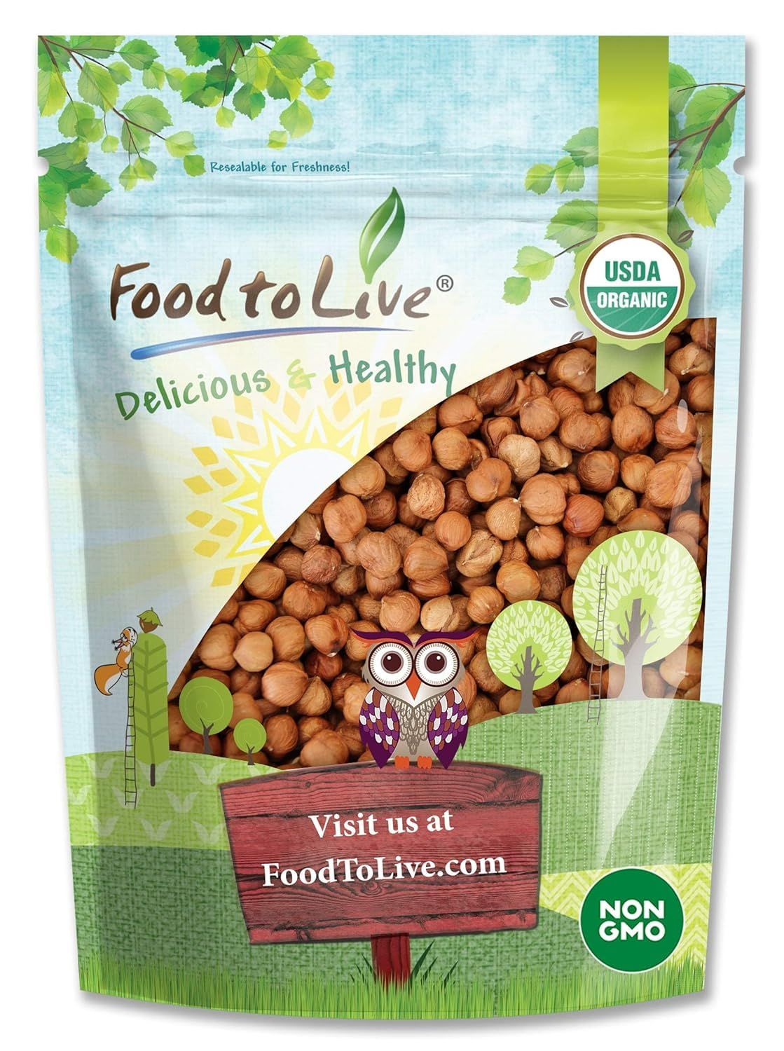 Food to Live Organic Hazelnuts, 1 Pound - Non-GMO, Raw Filberts, Whole Nuts, Shelled, Unsalted, Kosher, Vegan, Bulk. Crunchy, Wholesome Snack. Rich in Vitamin E, Protein. Great for Baking, Trail Mixes
