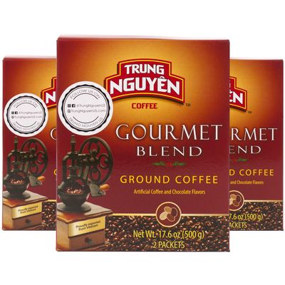 Trung Nguyen - Gourmet Blend - Roasted Ground Coffee Blend - Strong and Bold - Robusta, Arabica, Excelsa, &amp; Catimor - Notes of Chocolate, Spices, &amp; Fruit - Vietnamese Coffee 17.6oz (Pack of 3)