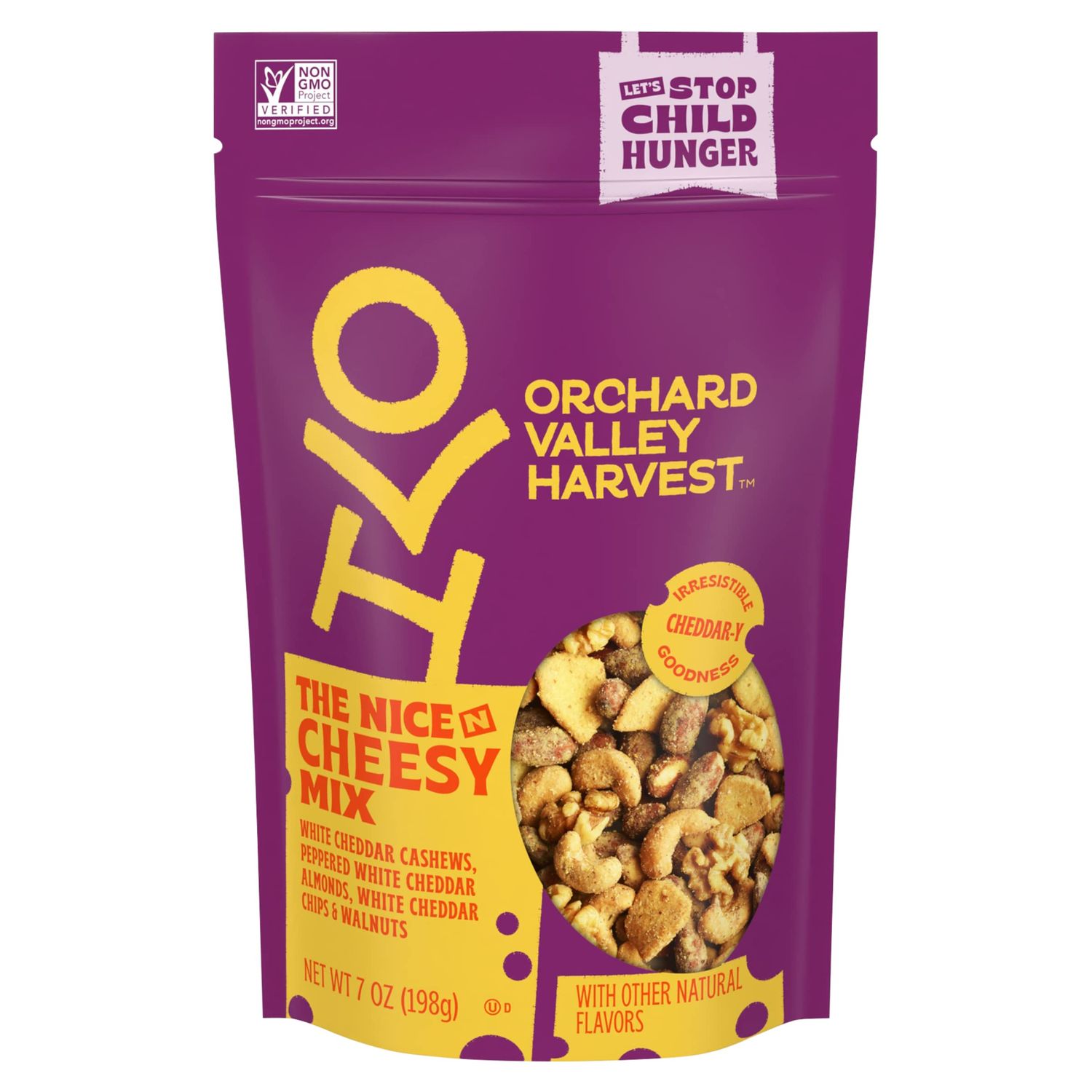 Orchard Valley Harvest Nice N Cheesy Mix, 7 oz Resealable Bag, White Cheddar Almonds, Cashews, Chips, Walnuts, Non-GMO, 6g Of Protein Per Serving, Salty, Snacks for Adults &amp; Kids