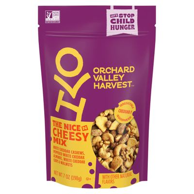 Orchard Valley Harvest Nice N Cheesy Mix, 7 oz Resealable Bag, White Cheddar Almonds, Cashews, Chips, Walnuts, Non-GMO, 6g Of Protein Per Serving, Salty, Snacks for Adults &amp; Kids