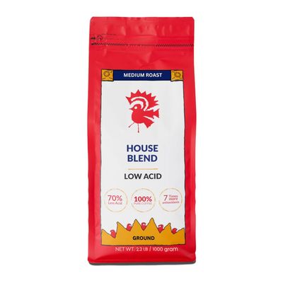 Puroast Low Acid Coffee Ground House Blend, Medium Roast, Certified Low Acid Coffee, 5.5+ pH, Gut Health, 2.2 LB, Higher Antioxidant, Smooth for Espresso, Iced Coffee