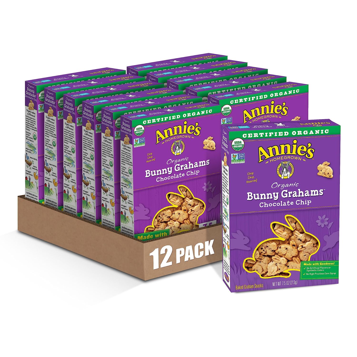 Annie&#39;s Organic Bunny Grahams Snacks, Chocolate Chip, 7.5 oz (Pack of 12)