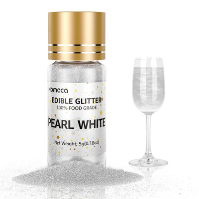 Edible Glitter for Drinks, 5g Edible Shimmer for DIY Wine Cocktails Champagne Beverages, Food Grade Coloring Pearl White Glitter Dust Kosher &amp; Halal Certified, Vegan, Gluten Free, Nut Free Dye